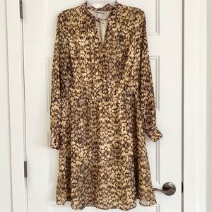 Brown Beige Printed Midi Dress Medium